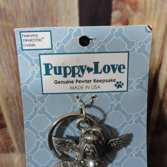 Host pick Puppy Love SHIH TZU Angel pewter Swarovski Crystal Key Chain - Picture 4 of 6